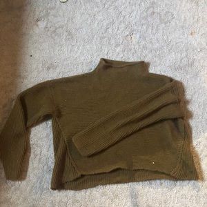 Ribbed Turtleneck Cropped Olive Sweater